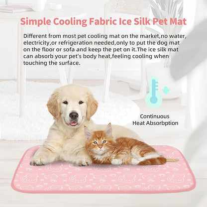 NWK Pack of 4 Pet Cooling Mat - Ice Silk Cooling Mat for Dogs & Cats Portable & Washable Pet Cooling Blanket, Car Seats, Beds for Summer (4pcs, Pink Cat, 39’’ X 27’’ X 0.3)