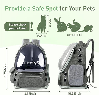 Pawstrip Cat Backpack Carrier with Large Space Bubble Window, Airline Approved Breathable Pet Carrier for Small Dogs Cats up to 15lbs, Foldable for Travel Hiking & Outdoor Use