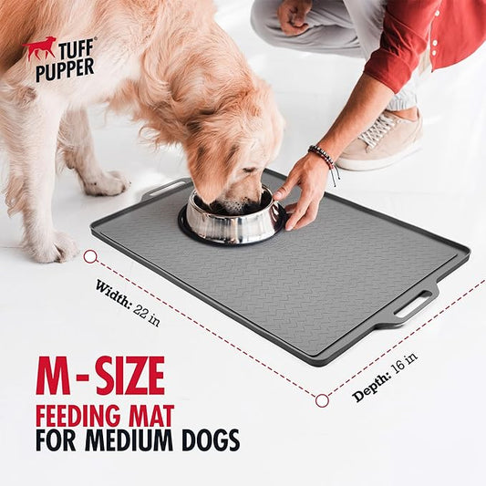 Tuff Pupper 22x16 Medium Dog Feeding Mat for Food and Water | Dog Food Mats for Floors | Waterproof Dogs Water Bowl Mats | Dogs Placemats Pet Food-Mat | Silicone Feeding Mat for Cats and Cat Bowls