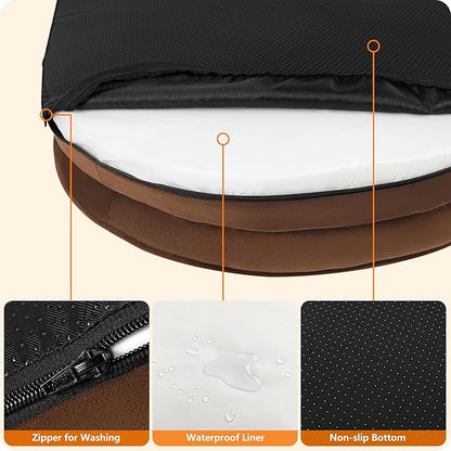 Dwanton Orthopedic Dog Bed for Large Dogs with Gel Memory Foam, Waterproof Dog Sofa, Washable Pet Bed with Four Sided Bolster Cushion, Removable Cover & Non-Slip Bottom, 42", Brown