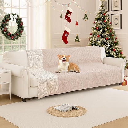 Waterproof Dog Blanket, Non-Slip Soft Pet Bed Cover, Couch Cover for Dogs Washable, Protects Sofa, Furniture, Crate, Car, Tear Resistant Leakproof Pet Blanket (82x82 Inch, Beige)