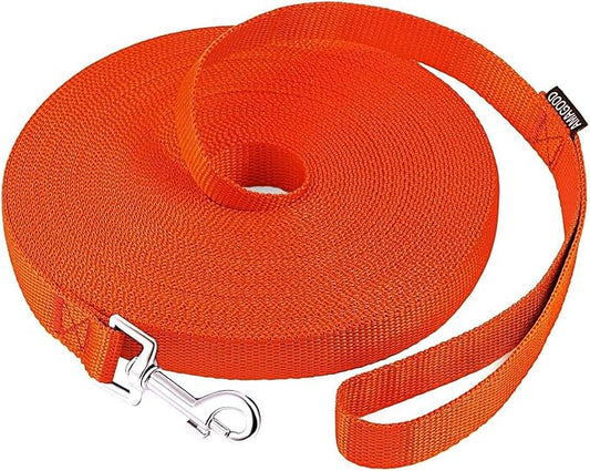 AmaGood Dog/Puppy Obedience Recall Training Agility Lead-15 ft 20 ft 30 ft 50 ft Long Leash-for Dog Training,Tie Out,Play,Safety,Camping (20 feet, Orange)