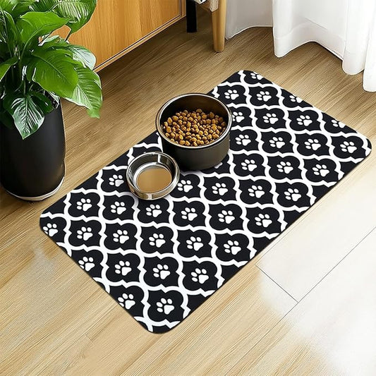 Dog Food Mat 12X20 Inch Pet Feeding Absorbent Mats for Floor Cat Water Bowl Placemats Non-Slip Washable Dog Mat for Food and Water