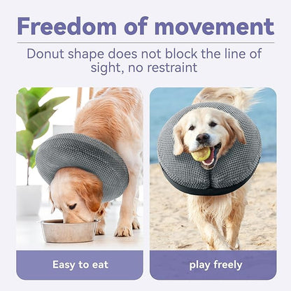 Soft Inflatable Dog Cone Collar Alternative After Surgery - Dog Neck Donut E Collar for Large Medium Small Dogs Cats Post Surgery - Recovery Collar to Stop Licking - Grey, M+