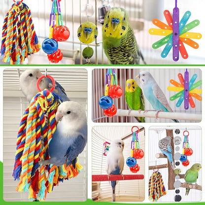 Small Bird Toys Parakeet Cage Accessories, Parakeet Toys, Swing Hanging Standing Chewing Toy, Bird Toys for Parakeets, Cockatiel, Parrot, 4pcs