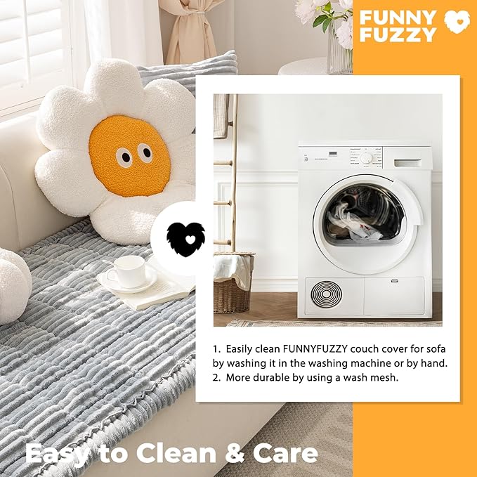 FUNNY FUZZY Pet Couch Covers for Sofa, Washable Dog Couch Cover Protector for Dogs, Flannel Couch Covers for Dogs Pet Friendly Pets Mat Bed Sofa Cover (Blue-Grey, 27.6"×82.7")