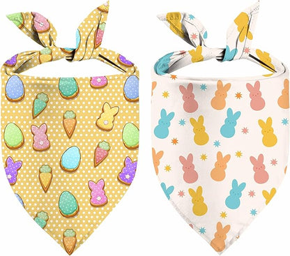 Easter Dog Bandana, 2 Pack Adjustable Holiday Party Pets Rabbit Easter Egg Bandana Triangle Bibs Cat Scarf Set