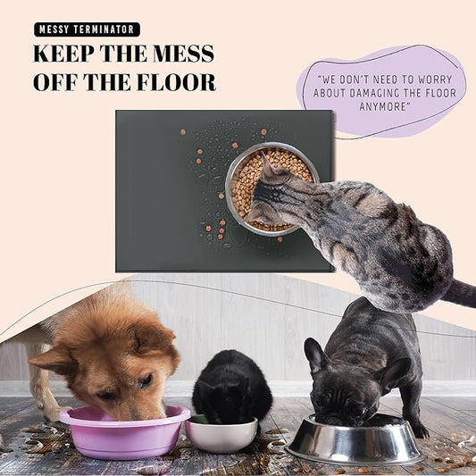 AVERYDAY 100% Waterproof Thicker Silicone Dog Food Mat, 0.63'' Raised Edge Bowl Mat for Food & Water, Non Slip Pet Feeding Placemat for Messy Drinkers, Perfect for Large Medium Small Breeds, 18"x10"