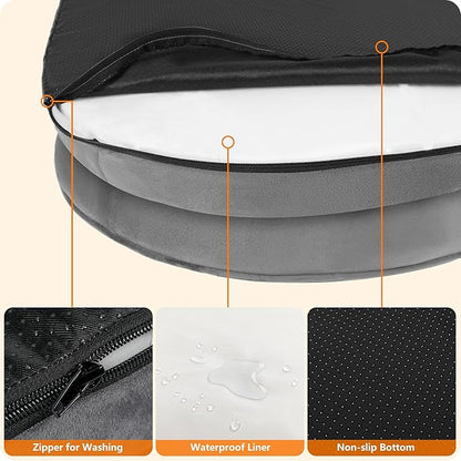 Dwanton Orthopedic Dog Bed for Medium Dogs with Gel Memory Foam, Waterproof Dog Sofa, Washable Pet Bed with Four Sided Bolster Cushion, Removable Cover & Non-Slip Bottom, 35", Light Gray