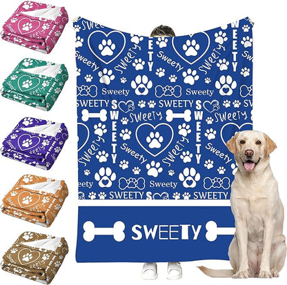 Personalized Paw Print Dog Blanket with Pet Name Face-Custom Puppy Blankets with Picture for Dogs-Customized Dog Memorial Throw Fleece Blanket-Loss of Pets Supplies Sympathy Gift for Bed Sofa Travel