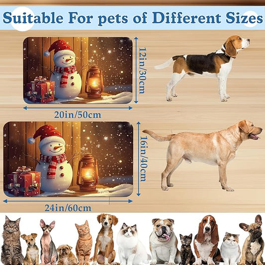 Chirstmas Gifts Dog Cat Food Mat,Cute Snowman Absorbent Waterproof Placemat for Food and Water Bowls, Non Slip Rubber Backing, Feeding Mat for Clean Floors 12"x20"