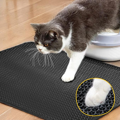 Cat Litter Mat, Upgrade Super Waterproof Back Layer Litter Box Mat, Non Slip, Durable, Soft on Paws Kitty Trapping Matt (34"x26", Black)