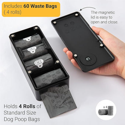 SVD.PET Dog Poop Bag Dispenser with 60 Bags, Wall Mount Waste Bag dispenser, Holds 4 Rolls of Waste Bags, Indoor/Outdoor Wall mount or Place on Table(Black, Dispenser + Bags)