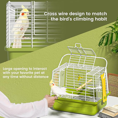 Small Bird cage,Travel Cage for Birds and Small Animals, Parakeet cage,Bird Carrier Travel cage,Bird Travel cage, jaulas para pájaros,Green,(Size:S,M,L) (M)