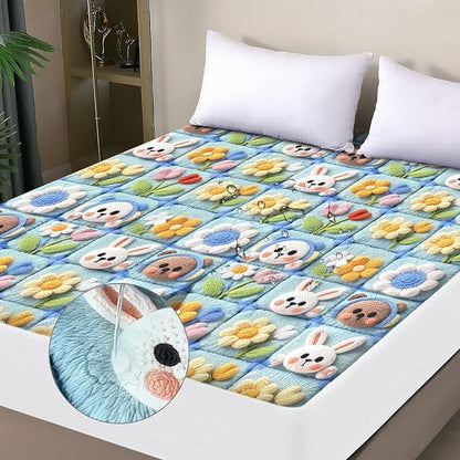Waterproof Mattress Protector Queen, Fitted Sheet Style Breathable Mattress Cover with Deep Pocket Fits Up to 18'', Machine Washable Noiseless Bed Cover for Kids Adults Pets (Squares, 60'' X 80'')