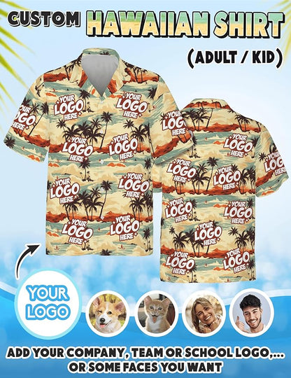 Custom Hawaiian Shirt with Face Photo Picture for Men Women Kids Youth Adult, Tropical Personalized Hawaiian Shirts Gift