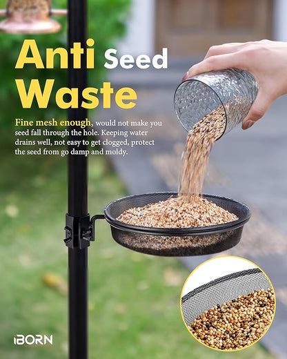 iBorn Bird Feeders Station Mesh Tray and Ring for 1” Pole Stand Station Outdoor Accessory for Humming Bird Feeders for Outside,5SECOND to Install,Fit for 1 Inch Pole,1 Inch Wooden Stick,Pack of 2