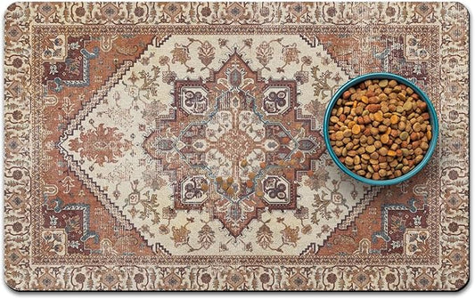 Dog Food Mats for Floors, Absorbent and Quick-Drying Pet Cat Food Mat,Anti-Fouling and Easy-to-Clean Pet Feeding Mat,Dog Bowl Mat for Messy Drinking Water Bowls.16 x24, Bohemia Style