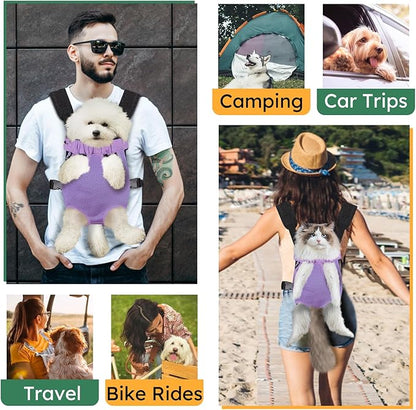 Pet Carrier Backpack, Hands-Free Adjustable Dog Front Carrier Legs Out & Easy-Fit Dog Backpack Carrier for Hiking Camping Traveling Cycling for Small Dogs and Rabbits (Large, Purple)