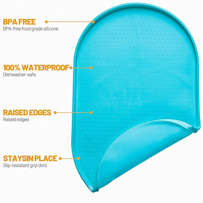 Hubulk 100% Waterproof Silicone Pet Feeding Mat with Raised Edge for Food and Water, Dog Bowl Mats, Cat Bowls Placemat with High Lip Protects Floor for Cats and Dogs(Teal, 19" L x 12" W)