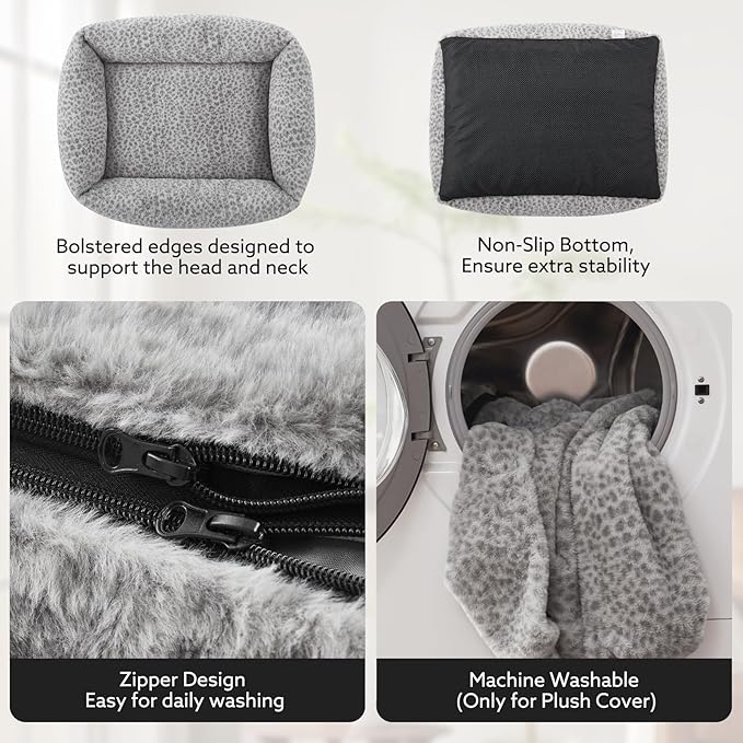 JOEJOY Dog Bed Medium Size Dog, Removable Washable Cover Orthopedic Soft Faux Rabbit Fur Pet Bed, Cute Calming Puppy Bed with Non Skid Bottom