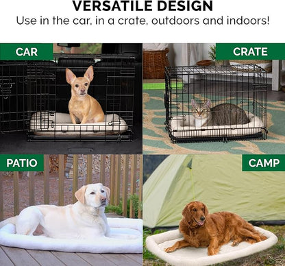 FurHaven Dog Bed for Small Dogs & Cats, Bolster Crate Pad with Soft Supportive Base for Carriers & Kennels, Machine Washable, Small, Sherpa Fleece, Cream