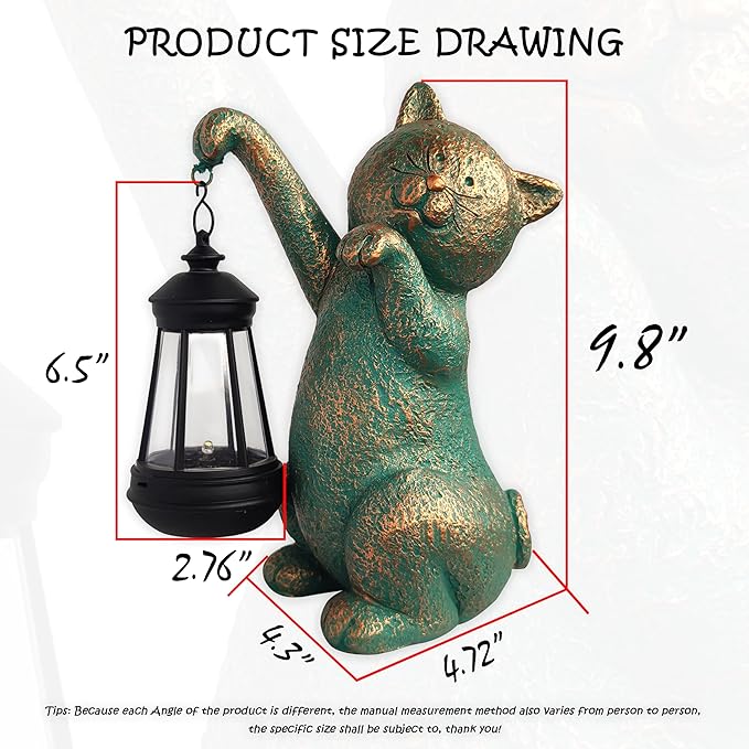 Cat Garden Statue Outdoor Décor with Solar Lights Lantern,Cat Solar Light Figurines Outside Decorations for Yard，Lawn Patio, Balcony, Unique Housewarming Gifts