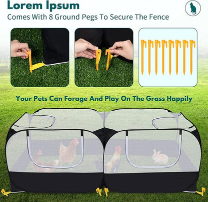 Small Animals Playpen,Pet Cage Tent Large Chicken Run Coop with Detachable Bottom Breathable Transparent Mesh Walls, Foldable Pet Enclosure for Puppy Kitten Rabbits Indoor Outdoor playpen