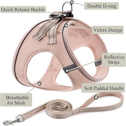 Dog Harness with Leash Set, No Pull Adjustable Reflective Step-in Puppy Pet Vest Harnesses for Small Medium Large Dogs and Cats,Light Pink XL