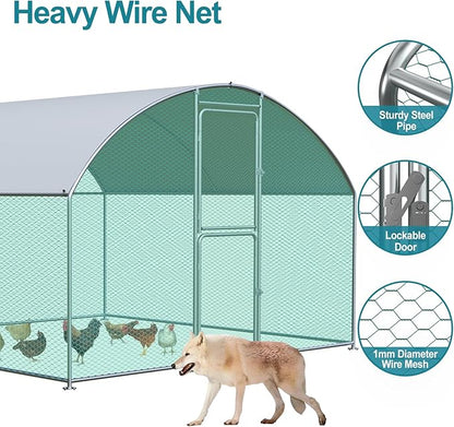 Large Chicken Coop, Chicken Coops for 10 Chickens, Chicken Runs for Yard with Water Poof & UV Resistance Cover, Dome Roof Chicken Coop Run with Double Lockable Doors for Outdoor Backyard