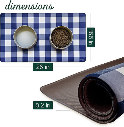 CROXTON & CO. Non-Slip Faux Leather Pet Feeding Mat for Dog Bowls | Large Bowl Mat for Food and Water | Durable, Easy-to-Clean Pet Food Mat for Floors | Size: 16.5"x28"