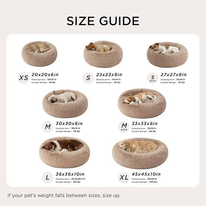 Bedsure Calming Dog Bed for Small Dogs - Donut Washable Small Puppy Bed, 23 inches Anti-Slip Round Fluffy Plush Faux Fur Large Cat Bed, Fits up to 25 lbs Pets, Camel