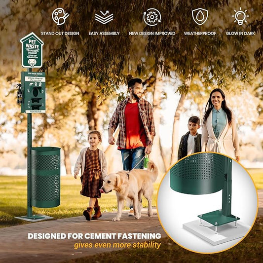 ALAGPRO® Pet Waste Station Outdoor Dog Waste Station with Hand Sanitizer Bottle, Commercial Dog Poop Station with Free 400 Roll, 200 Pull Waste Bags & 50 Can Liners for Backyard, Park & HOA's