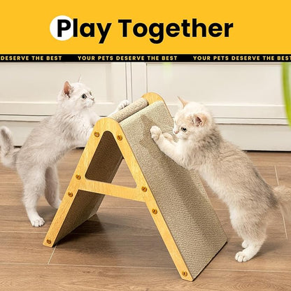 A-Frame Cat Scratcher Vertical & Horizontal Scratching pad for Multiple Cats, Double-Sided Scratch & Lounge Cardboard, Reclaimed Wood Look, Easy Assembly