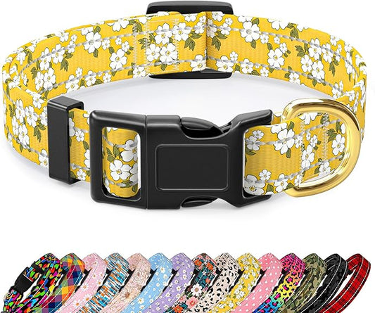Reflective Dog Collar for Extra Small Dogs, Cute Flower Theme Adjustable Heavy-Duty Nylon Puppy Collar for Boy and Girl Female, Soft Pet Accessories with Quick Release Buckle, Yellow