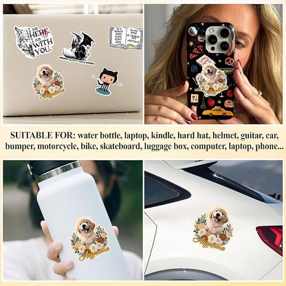 Custom Pet Face Photo Name Floral Sticker Personalized Text Image Animal Flower Decal Waterproof Vinyl Decal for Water Bottles Tumbler Laptop Hard Hat Car Kindle Gifts for Girl Boy