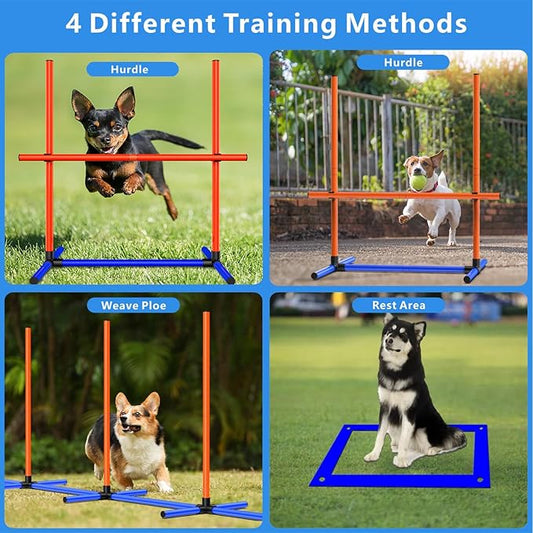 Dog Agility Training Jumping Hoop for Small Medium Dogs, Adjustable Height Pet Exercise Equipment for Outdoor Backyard (Weave Poles)