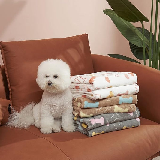 Allisandro Luxurious Dog Blanket, 350 GSM Super Fuzzy Microplush Fleece Pet Blankets for Small Medium Large Dogs and Cats, White Bone, 80 × 64 Inches