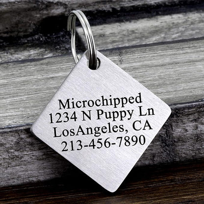 Ultra Joys Stainless Steel Pet ID Tags - Personalized Front and Back Engraving, Customized Dog and Cat Tags, Optional Engraved on Both Sides, Diamond Flower Silver Small