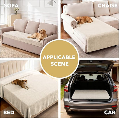 H.VERSAILTEX Non Slip Pet Couch Cover Chenille Dog Bed Protector Thick Soft Sofa Slipcover Pet Friendly Washable Couch Cushion Covers for Pets (30" x 70", Ivory)