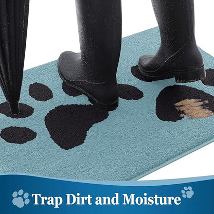 Buganda Dog Door Mat for Muddy Paws, Absorbent Dirt Trapper Washable Indoor Doormats, Non Slip Low-Profile Mud Mat for Dogs, Front Entrance Doormat for Inside Floor (30x20 Inches, Blue)