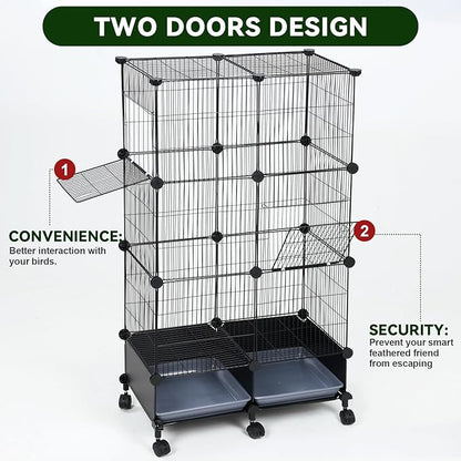 Upgraded Encrypted 46-Inch Bird Cage, with Wooden Perches, Metal Parakeet Cage with Slide-Out Tray, Water Bottle&Feeder, Bird Cages for Parrot,Parakeets,Cockatiel,Lovebird,Small Mid-Sized Birds