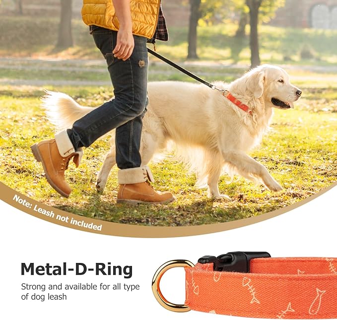 Cotton Handmade Dog Collar Cute and Distinctive Patterns Orange Fish with Pendant for Girl Boy Dogs Collars S