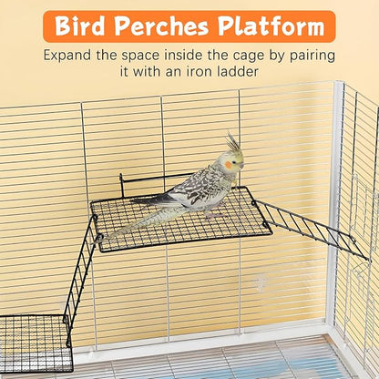 BNOSDM 4 PCS Bird Perches Platform, Stainless Steel Grid Platform for Parakeet Parrot Stand with Climbing Ladder Bird Cage Accessories for Small to Large Birds (Black)