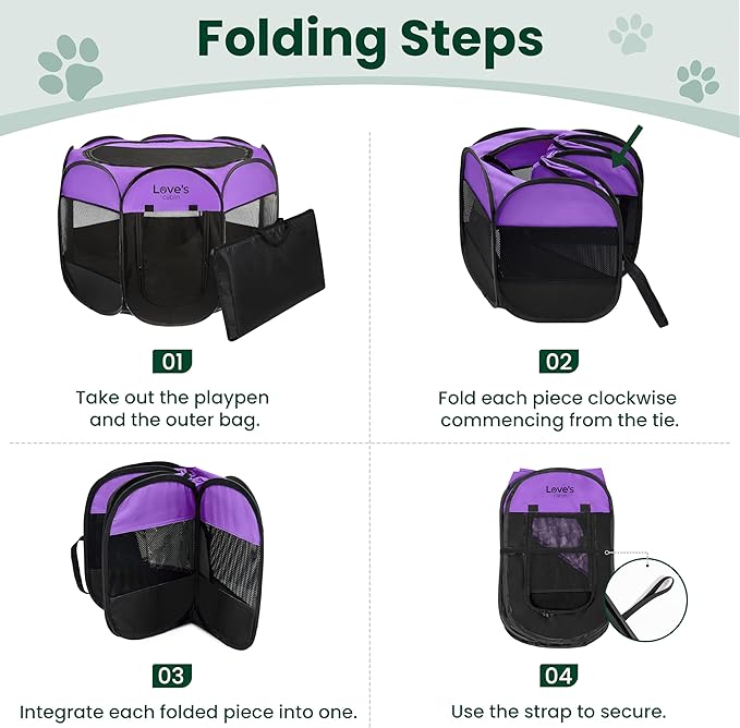 Love's cabin Pet Puppy Dog Playpen, Medium Dog Tent Crates Cage Indoor/Outdoor, Portable Playpen for Cat, Foldable Pop Up Dog Kennel Playpen with Carring Case, Removable Zipper Top, Purple