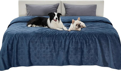Bedsure Waterproof Bed Cover for Dogs Washable - Waterproof Blanket for King Bed Couch Sofa Cozy, Lightweight Furniture Protector for Pet Cat Quick Drying, Navy, Cal King，82x120IN