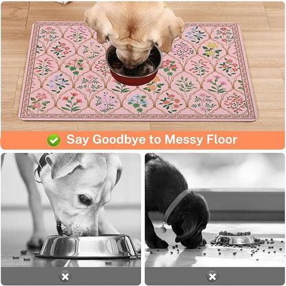 Absorbent Pet Dog Bowl Mat for Food and Water, Pet Cat Food Feeding Mat with Non Slip Rubber Backing, Dog Food Mats for Floors Waterproof, 17"x30"