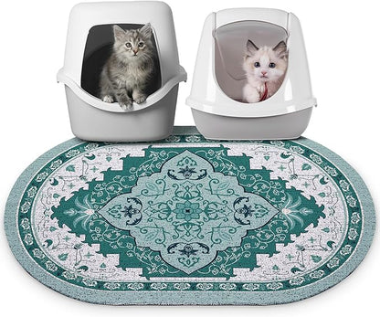 Bienbee Cat Litter Mat, 33" x 22" Large Size Litter Box Mat Rug with Non-Slip Bottom,Urine and Water Proof, Easy to Clean Cat Supplies Essentials for Indoor Kitty Kitten Floor,Green L