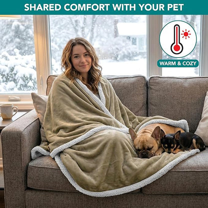 PetAmi Waterproof Dog Blanket for Small Medium Dog Puppy Cat Throw for Couch Cover Leakproof Protection, Sherpa Fleece, Reversible Soft Washable 29x40 Taupe