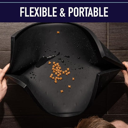 Leash Boss Dog Food Mat - Waterproof Cat & Dog Bowl Mat for Food and Water, Silicone Pet Feeding Mats for Floors, Non-Slip Placemat with High Edges, Puppy Essentials (Small: 18"x11", Navy)